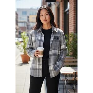 Kuhl Kamila White Gray Plaid Flannel Button Up embroidered Shirt Size L